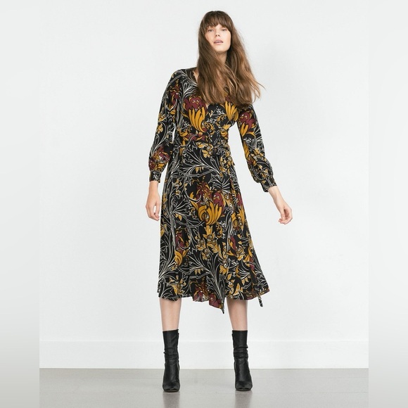 Zara Dresses & Skirts - ZARA PRINTED MIDI FLOWERED WRAP DRESS FW15